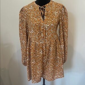 Brown and White Floral shorts romper small